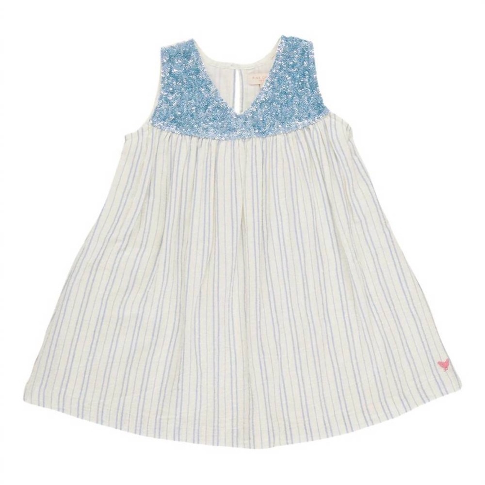 Blue and White Striped Dress with Sequins